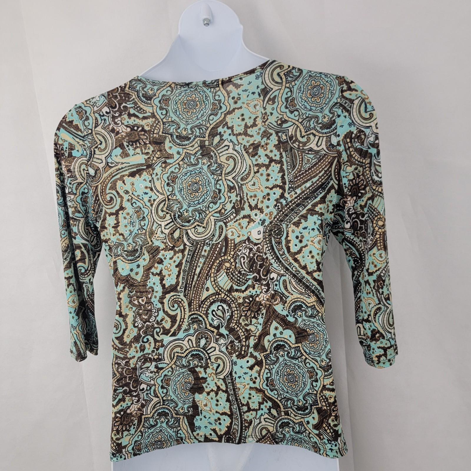DRESSBARN Womens Top Sz PL Artsy Paisley Layered Stretch Mature Beaded Sparkle