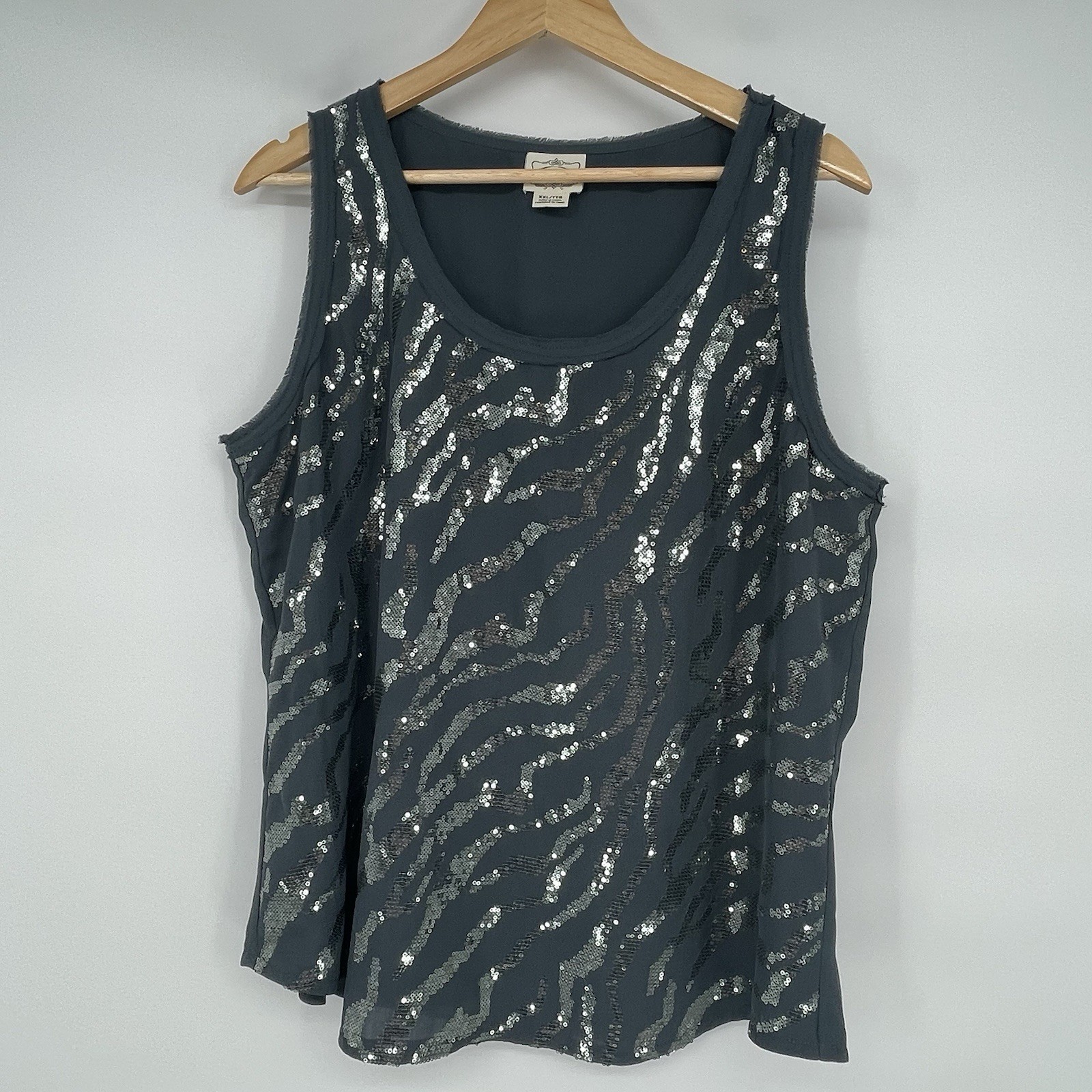 Ariat Womens Tank Top XXL Tiger Stripe Sequined Dark Teal Green Western Cowgirl