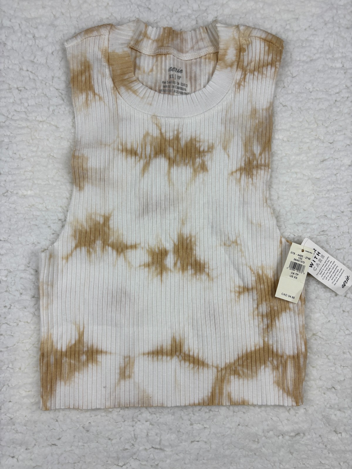 Aerie Rebel Ribbed Crop Tank Women’s XS White Gold Tie-Dye NEW TAGS ORIGINAL $34