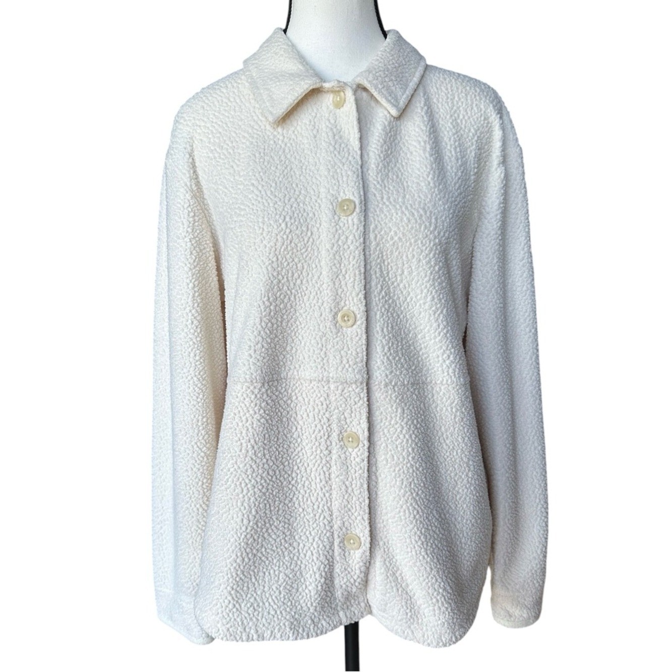 L.L. Bean Women’s Cozy Cottage Sherpa Fleece Shirt Jacket Ivory Small Shacket