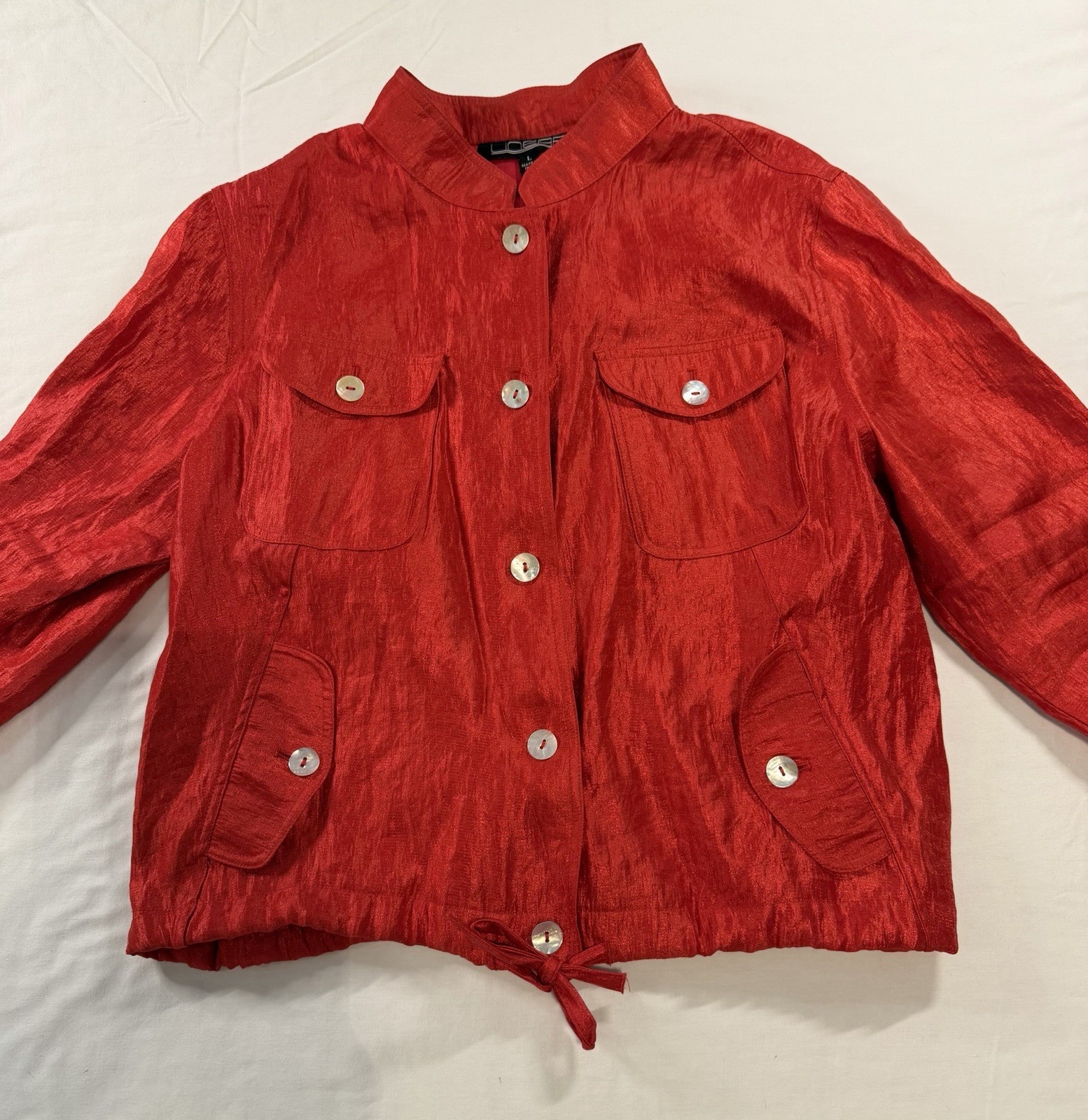 Linear Brand Red Textured Button-Front Utility Jacket Blouse Top Size Large Y2K