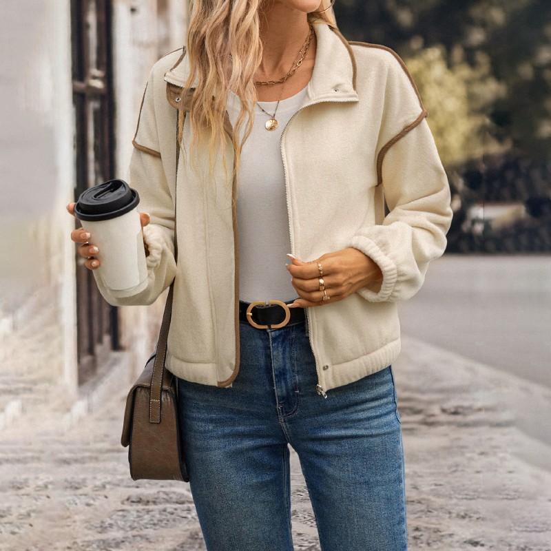 Women’s collar and fleece short zipper jacket jacket
