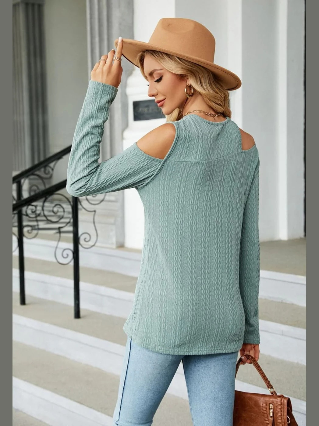 Dropped Shoulder Long Sleeve Blouse