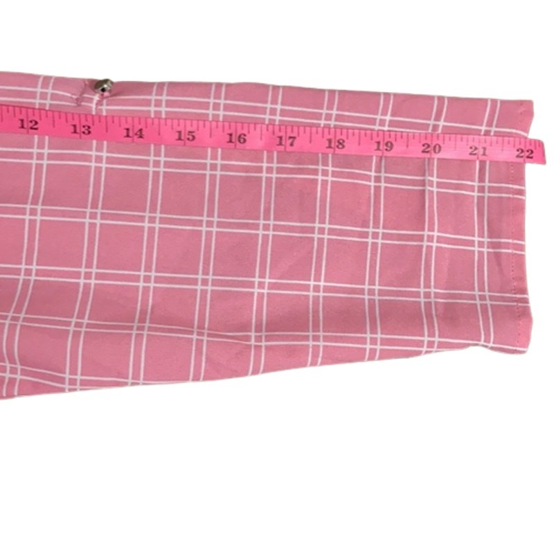 NY Collection Pink 3/4 Long Sleeve Plaid Button Front Top Size Large