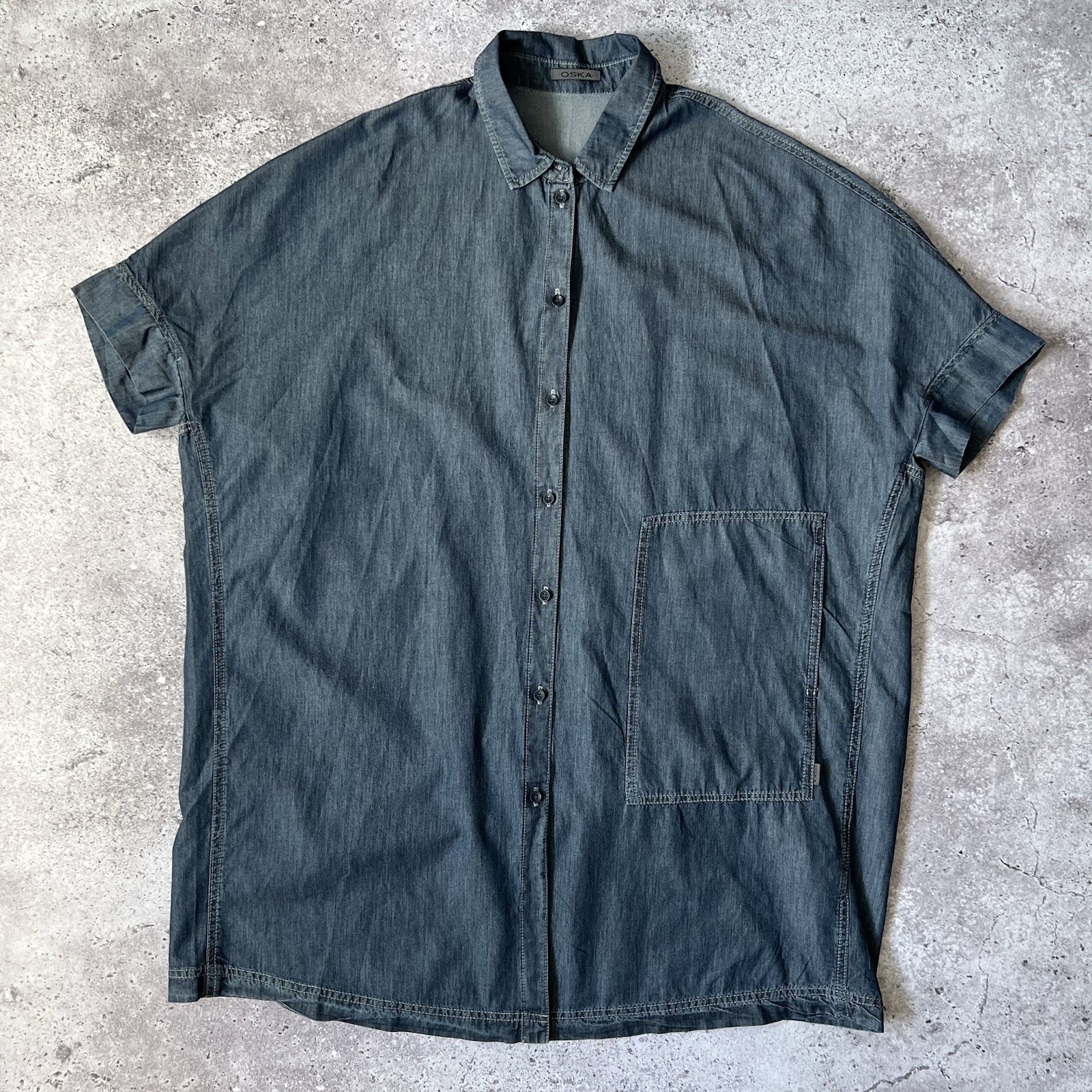 OSKA Oversized Denim Blue Cotton Tunic Shirt Lagenlook Size 1 M-L