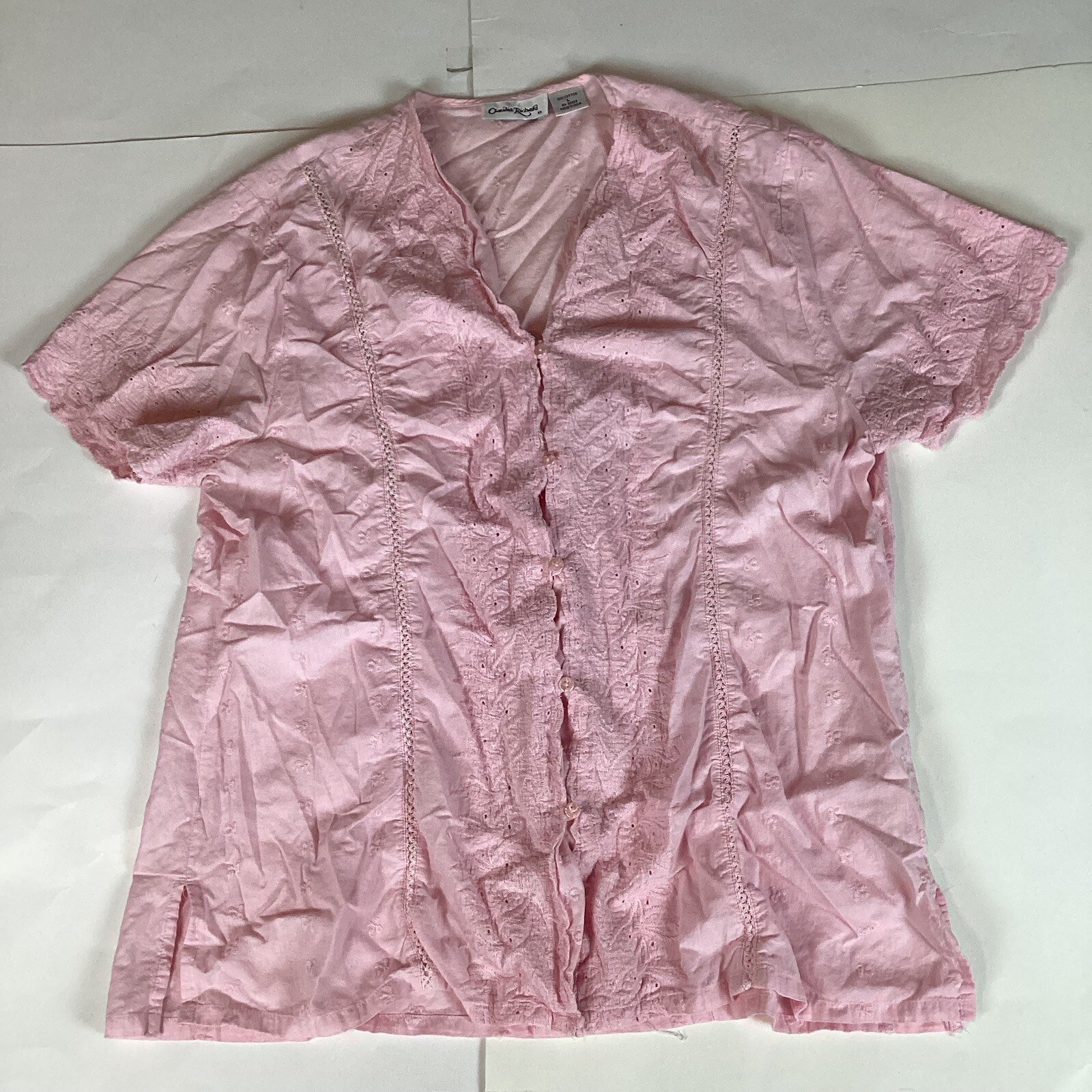 Claudia Richard Womens Blouse Button Up Shirt Top Size Large Stretch Comfort