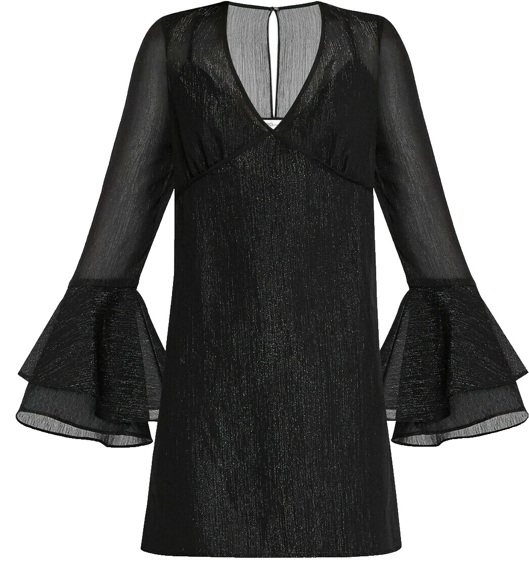 NWOT BCBGeneration Black Metallic Double Bell Sleeve Gothic Tunic Top Sz S- Tall