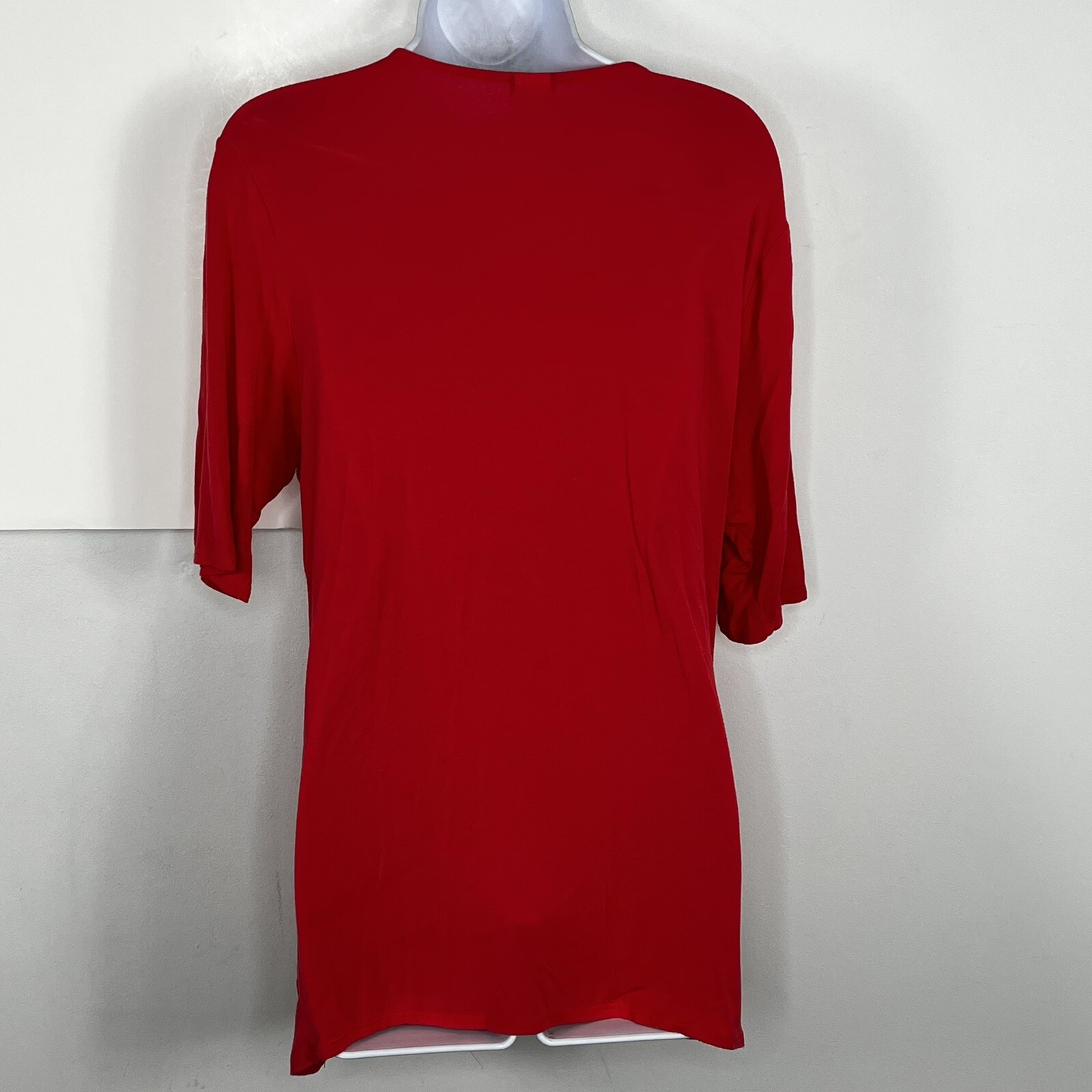 Salon Studio Pink Red Wrap Top Sz L Short Sleeve V-Neck Date Night Chic
