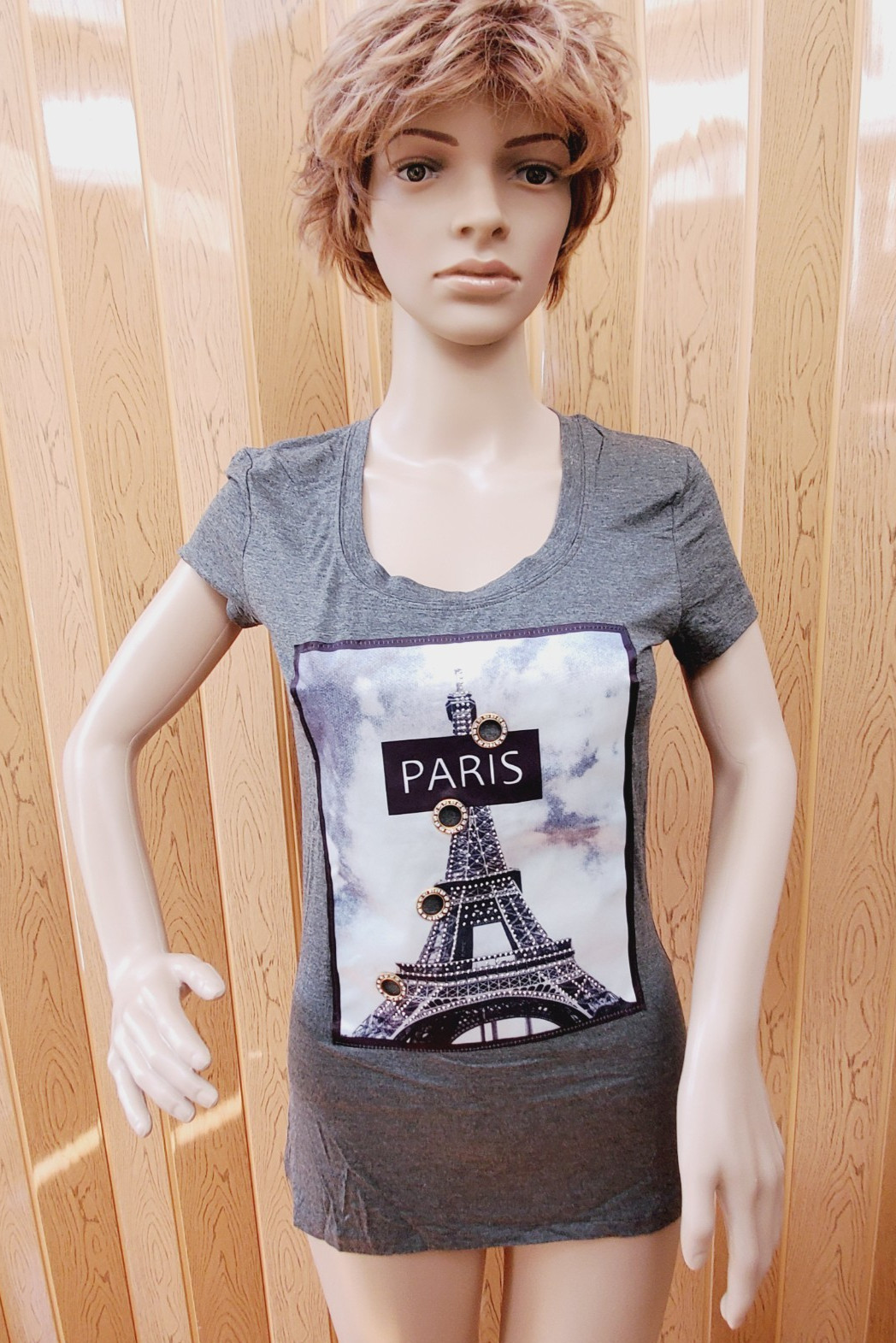 NEW ITZON Fancy Gray Tee Eiffel Tower Paris Design Metal Ring Beaded Petite L