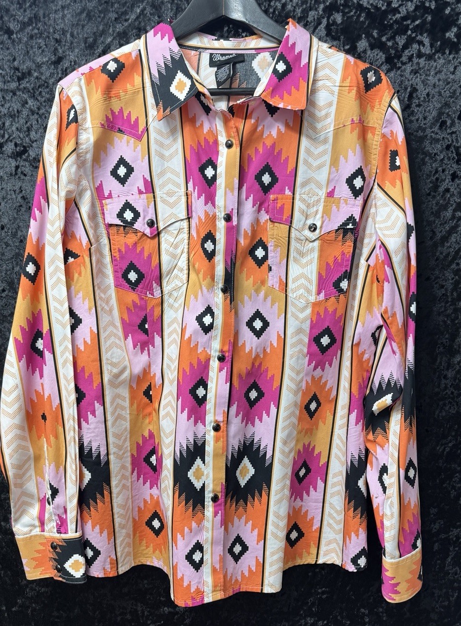 Wrangler Retro Women’s Western Shirt Size XL Long Sleeve Aztec Southwest Print
