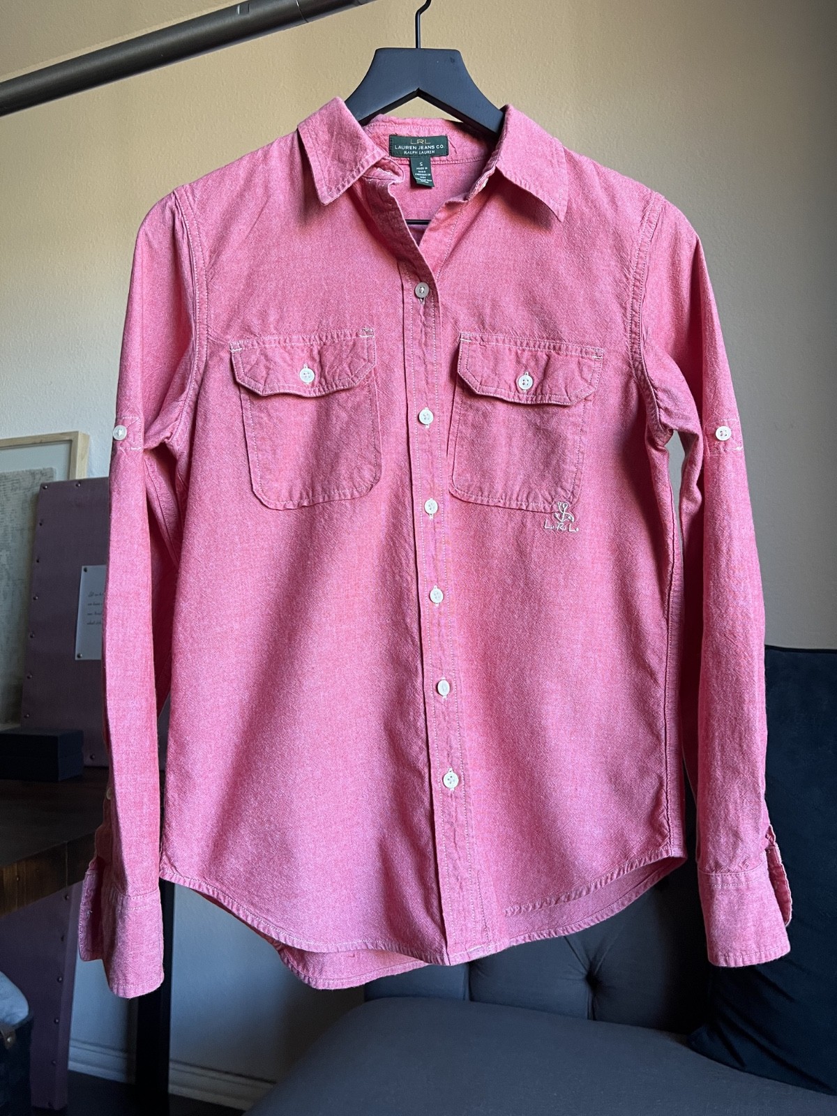 Lauren Jeans Co. Ralph Lauren Long Sleeve Heather Red Button Down Size S