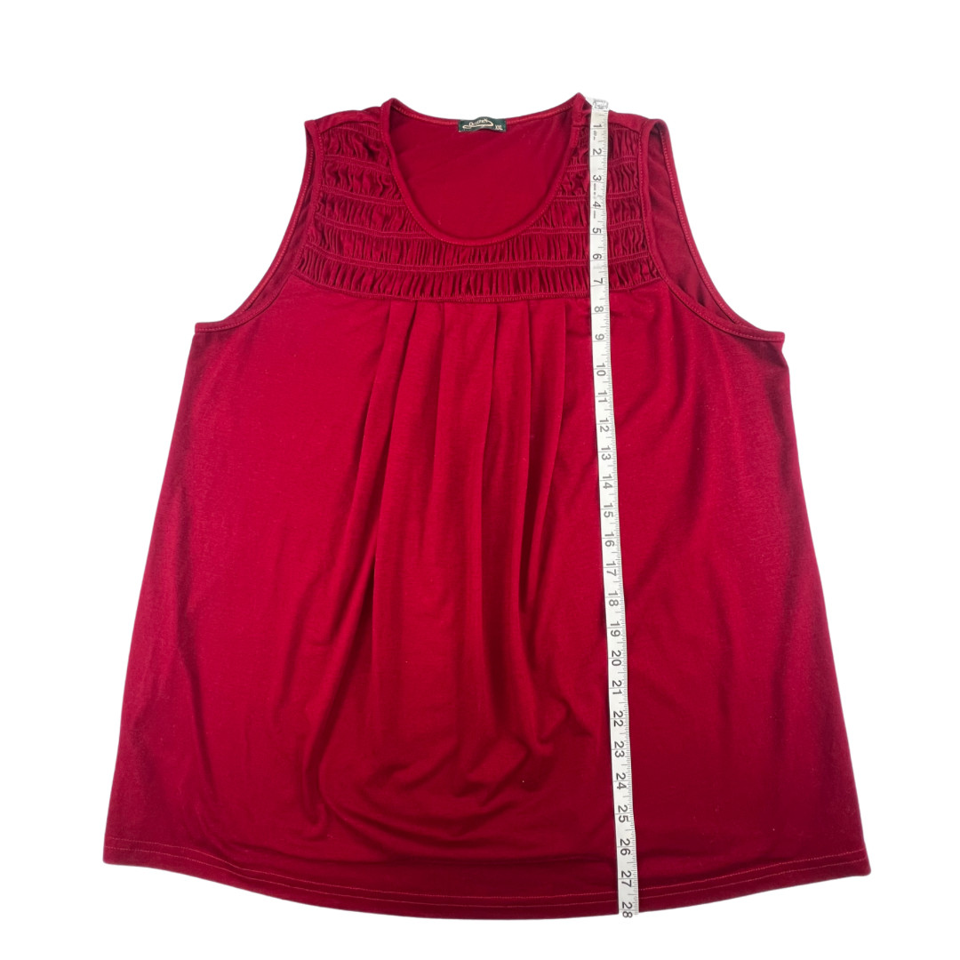 Ofeefan Blouse 2X Red Smocked Yoke Sleeveless Gathered Shoulder Shirred Tank Top