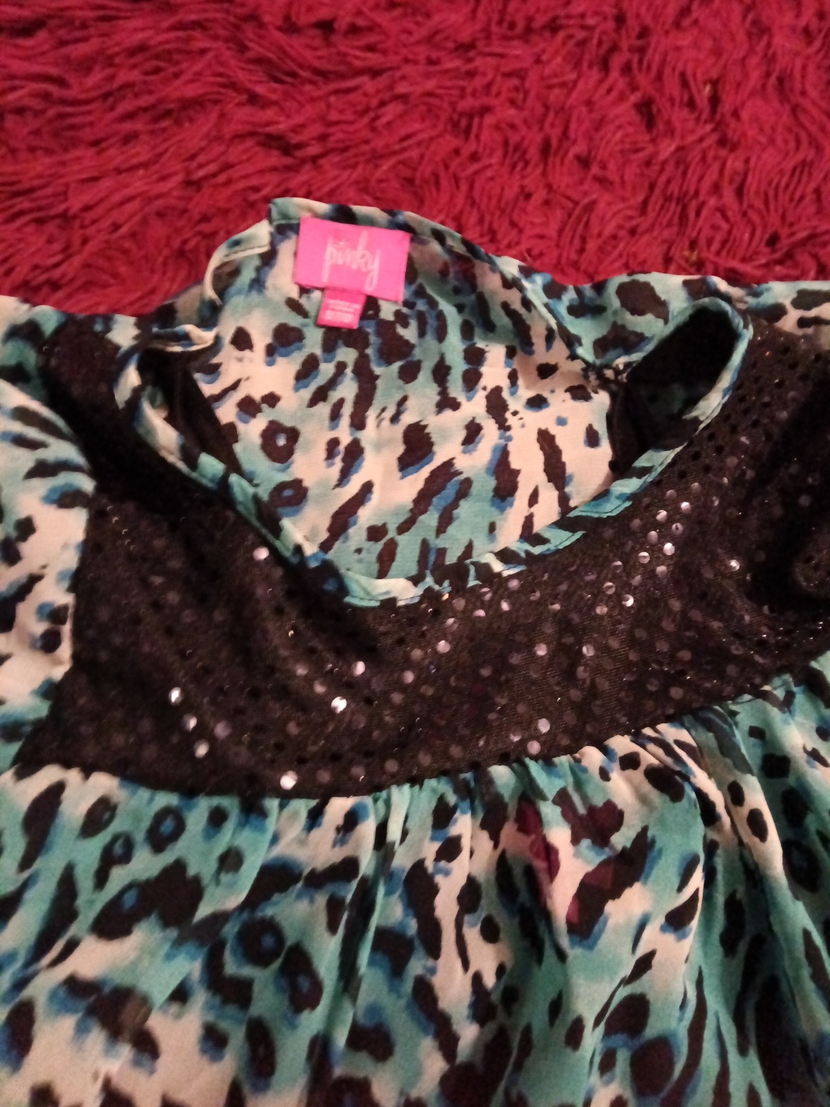 Pinky Teal Leopard Print Blouse Size Small Sequin