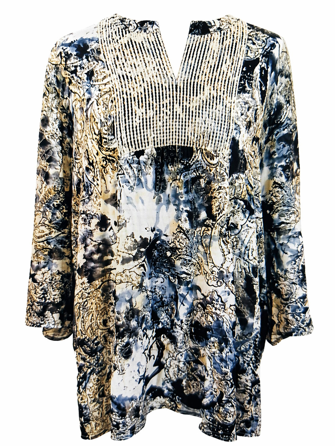 Chico’s Women’s Sheer Paisley Tunic Top Smocked Waist Boho Size 3 XL