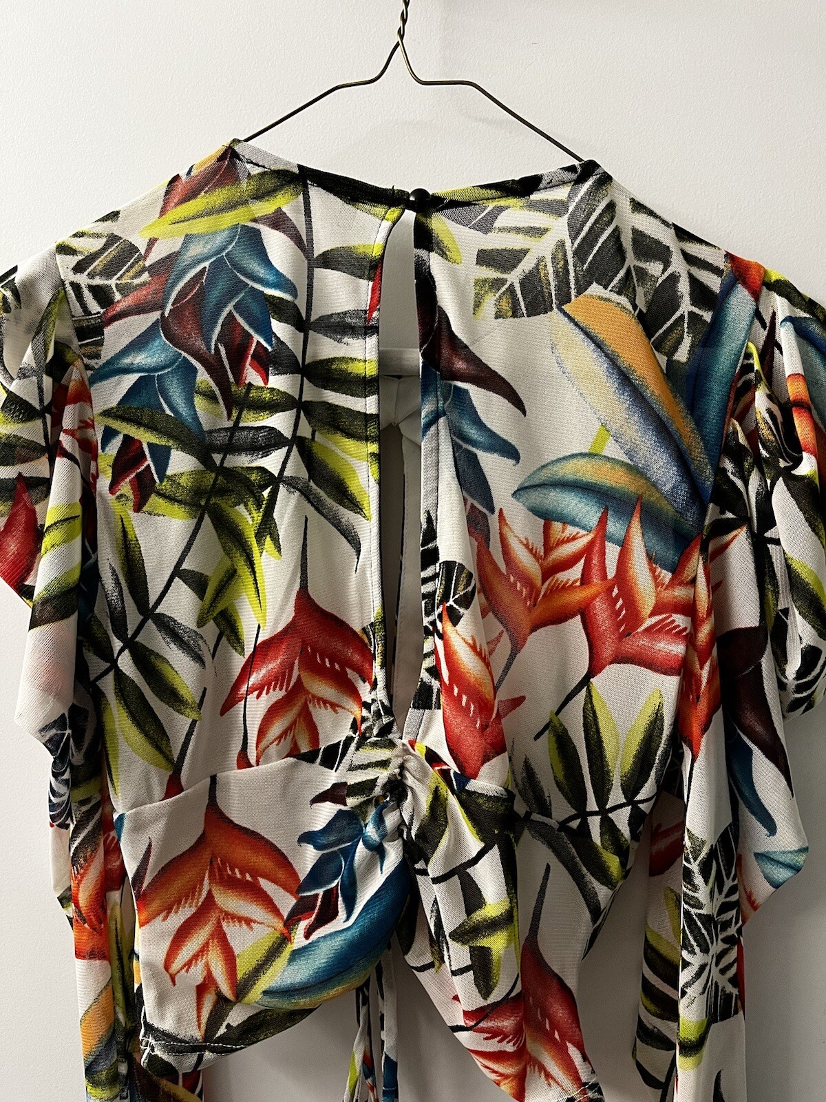 Key Hole Drawstring Top/Belly Shirt Club Miami inspired Island Palm Tree pattern