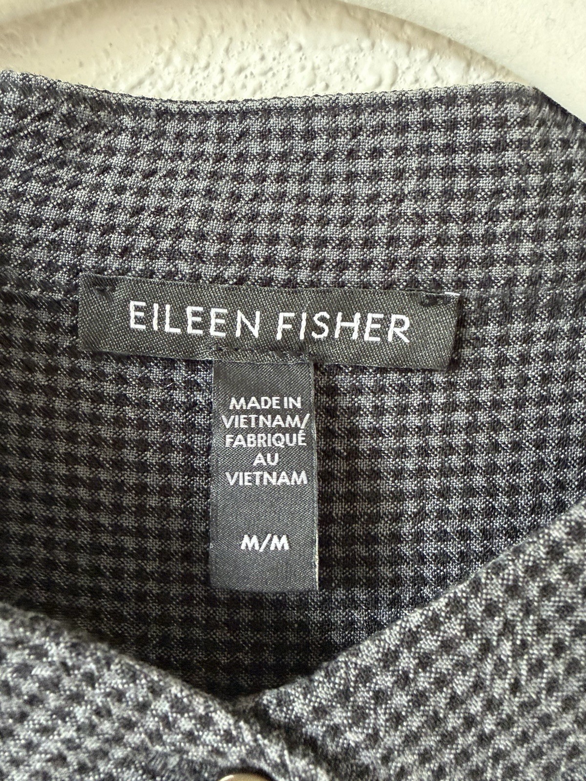 Eileen Fisher 100% Lyocell Mandarin Collar Tunic Top Houndstooth Size Medium
