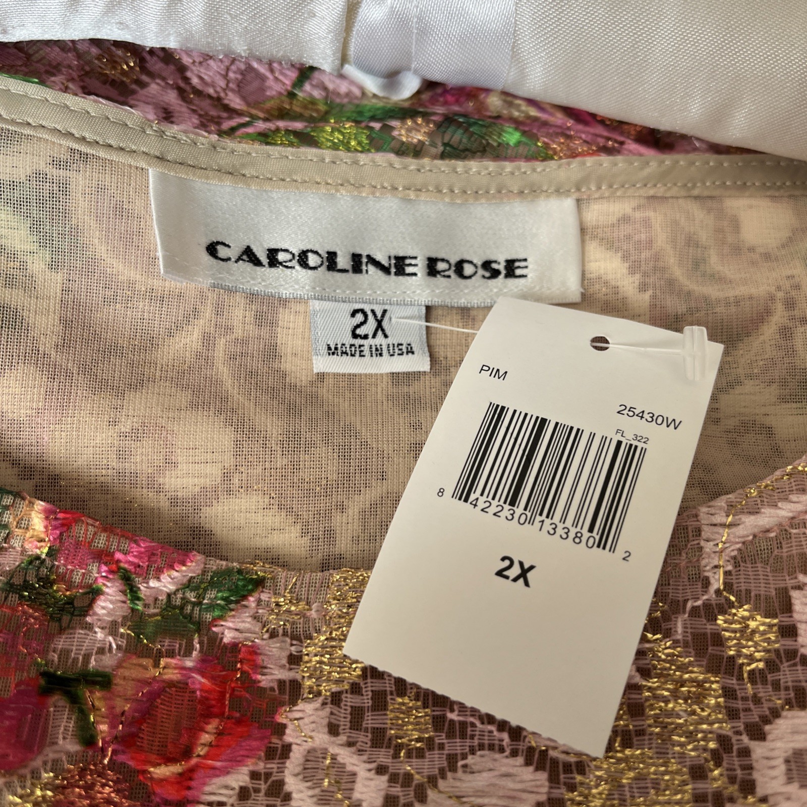 CAROLINE ROSE NWT Pink Floral WM Top 2X Mother Of The Bride Formal Party USA