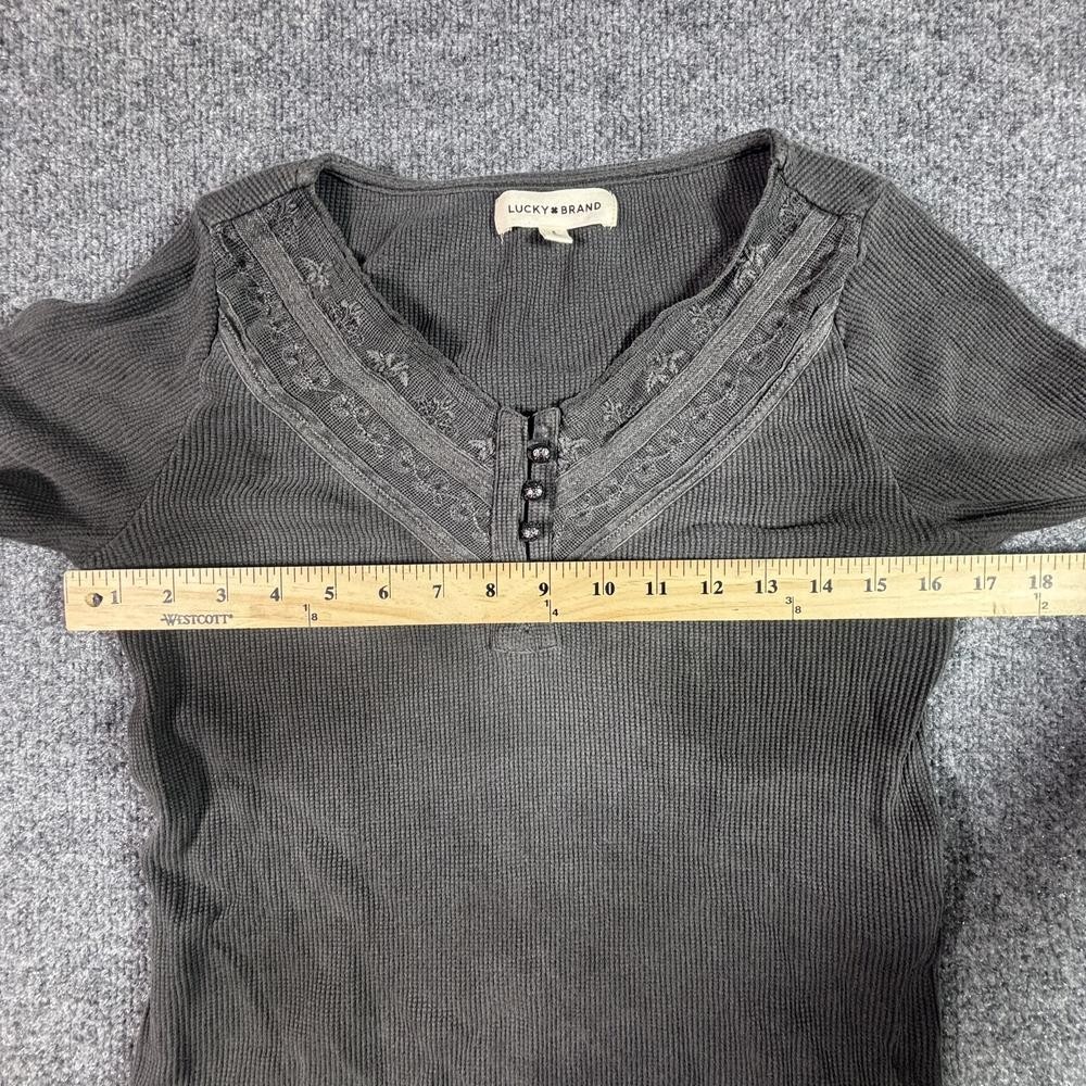 Lucky Brand Shirt Womens S Gray Cotton Henley-Neck Casual Outdoor Travel Stretch