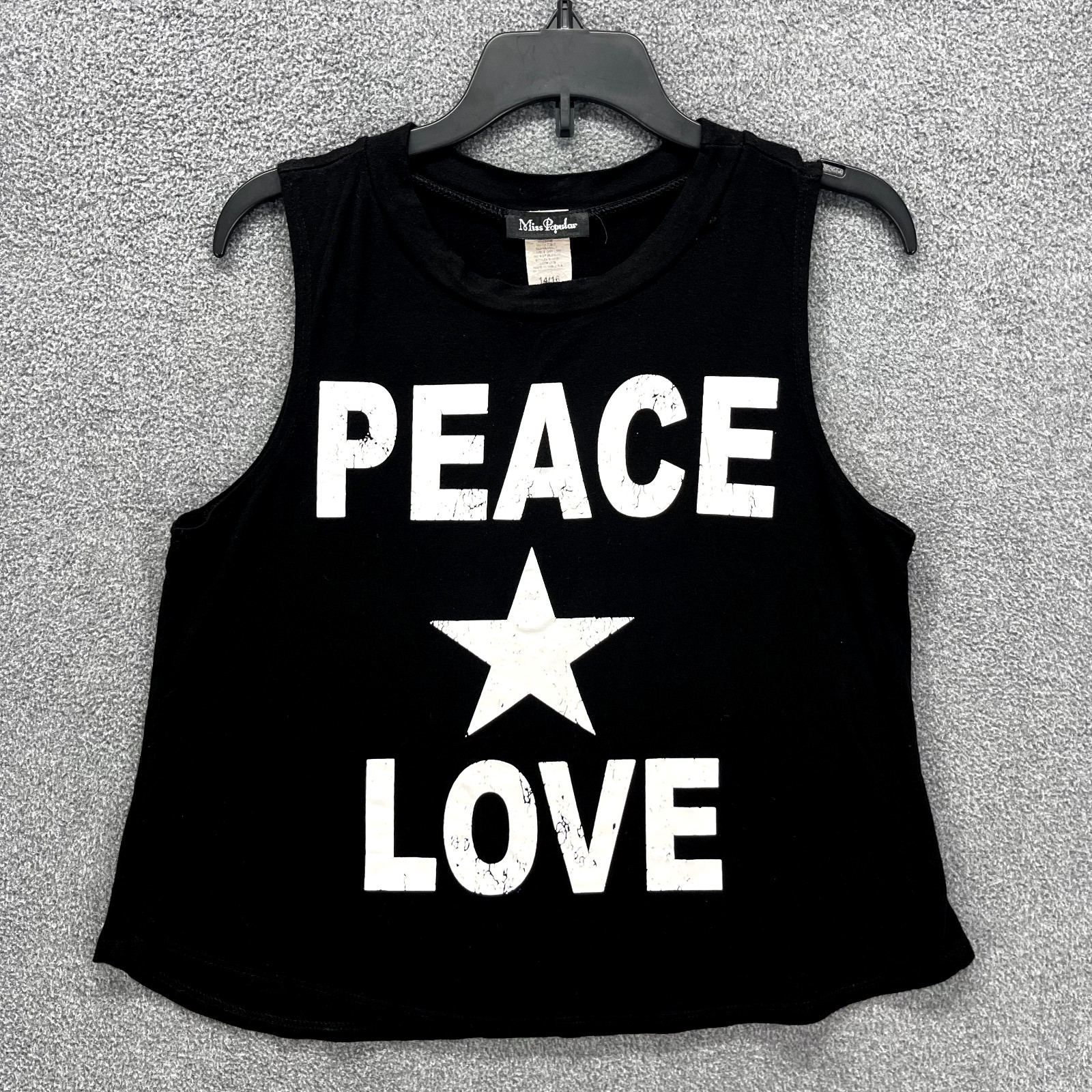 Mis Popular Tank Top Junior 14 16 Black peace & Love Sleeveless stretch Teens