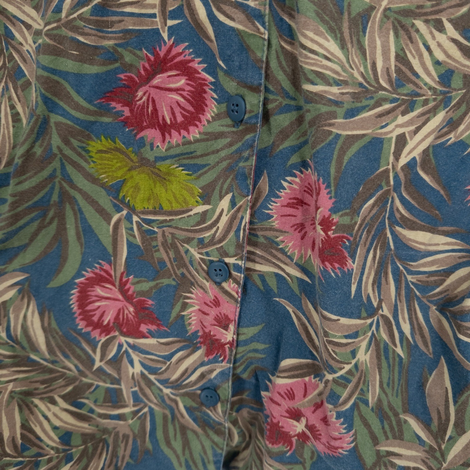 Vintage 90s Sport Tropical Shirt Womens Small Blue Cotton Hawaiian Floral