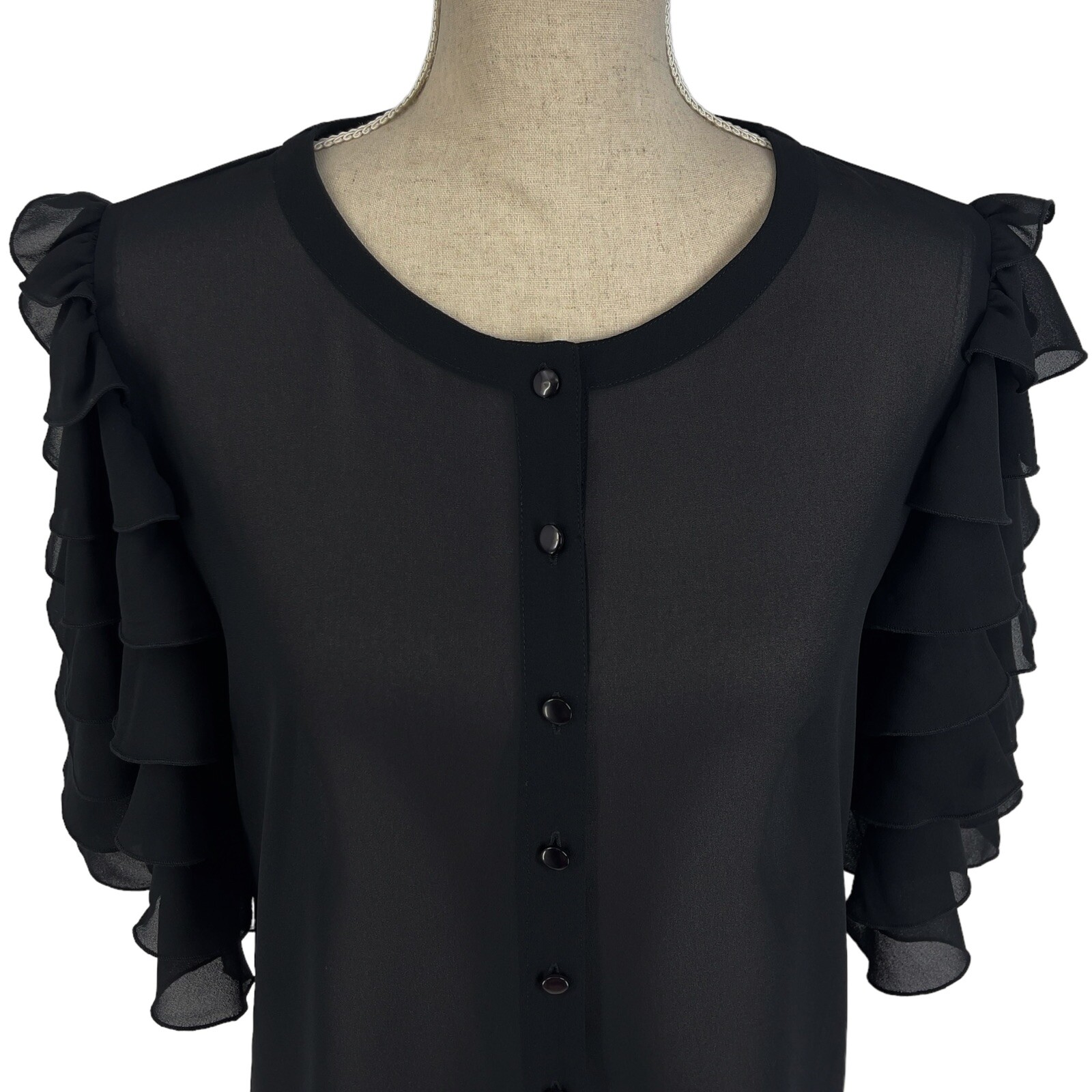 Vintage Blouse King James California Womens Ruffle Sleeve Sheer Button Up S M