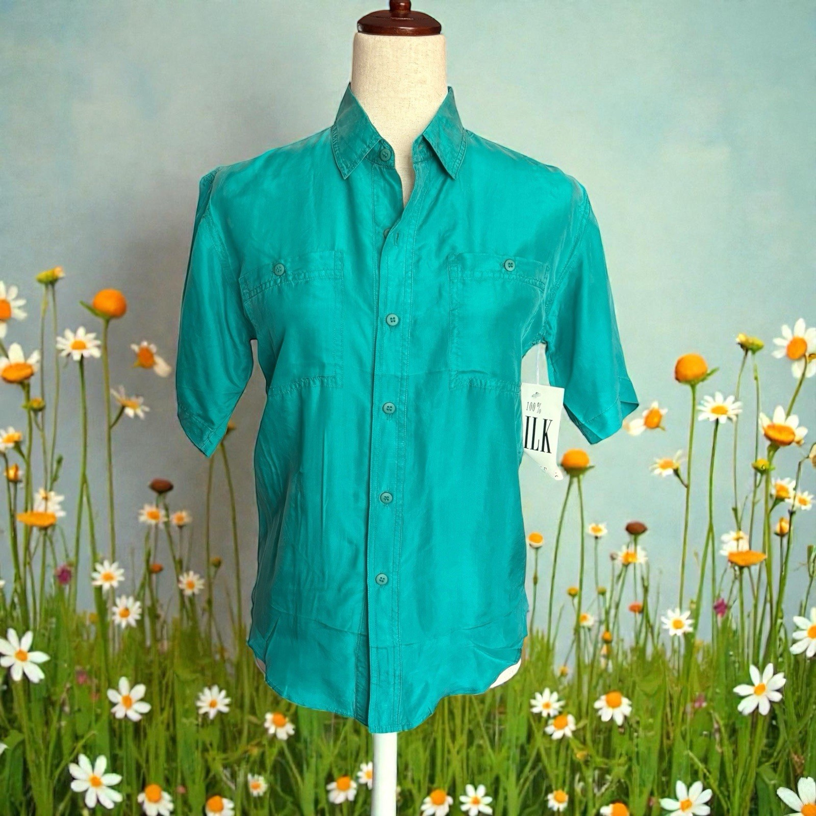 Silk Mist Vintage 100% silk Size Small Top Blouse Women’s Green NWT
