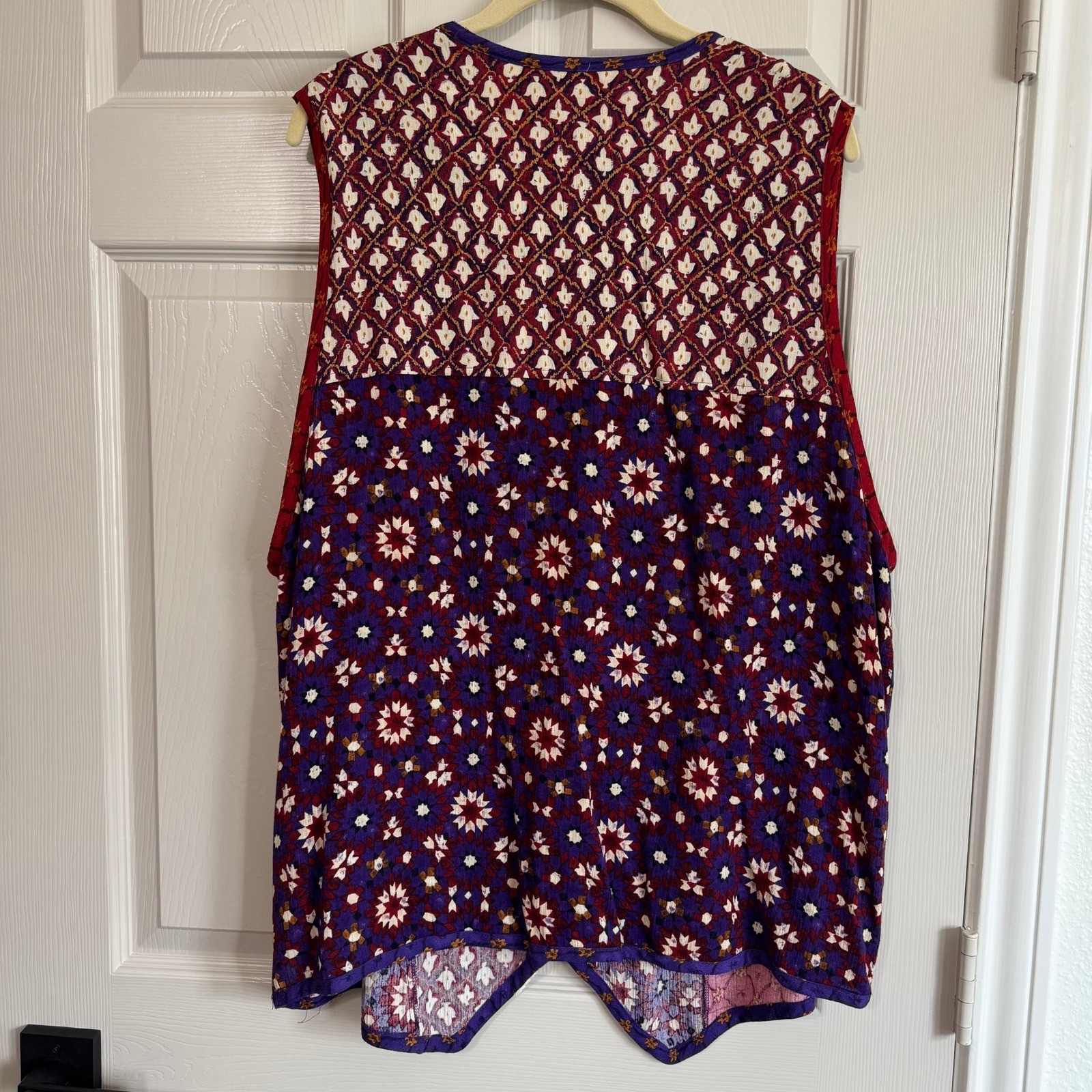Carole Little Top Womens 16W Purple Patchwork Boho Rayon Button Front Shirt Boho
