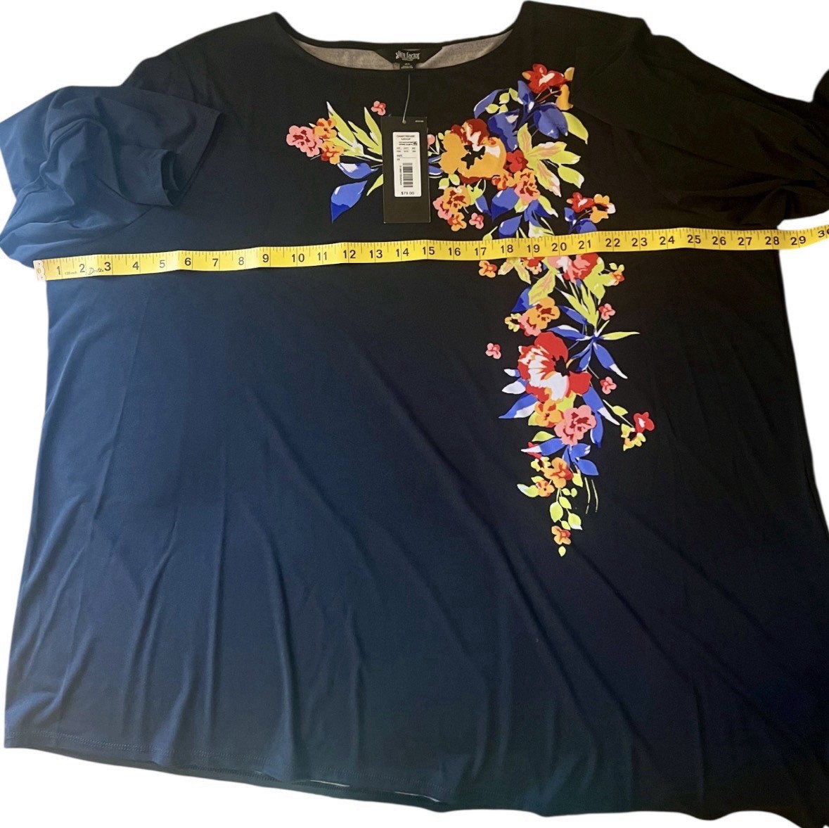 SLIM FACTOR by Investments $79 Black Asymmetric Hem Black Floral Tunic Top 3X