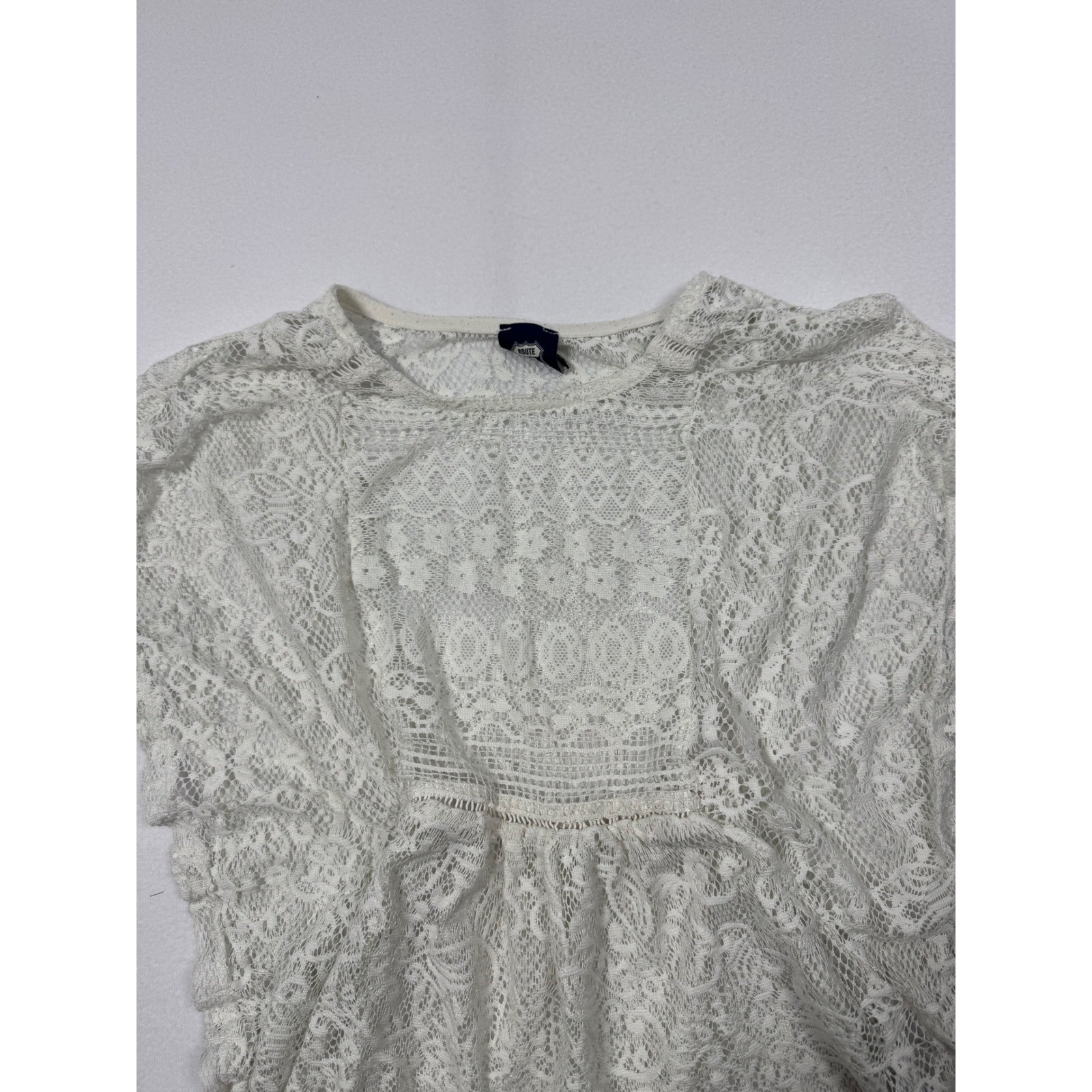 Boho Coquette Route 66 Sheer Floral Lace Blouse Womens L Ivory GF6RT31019BG