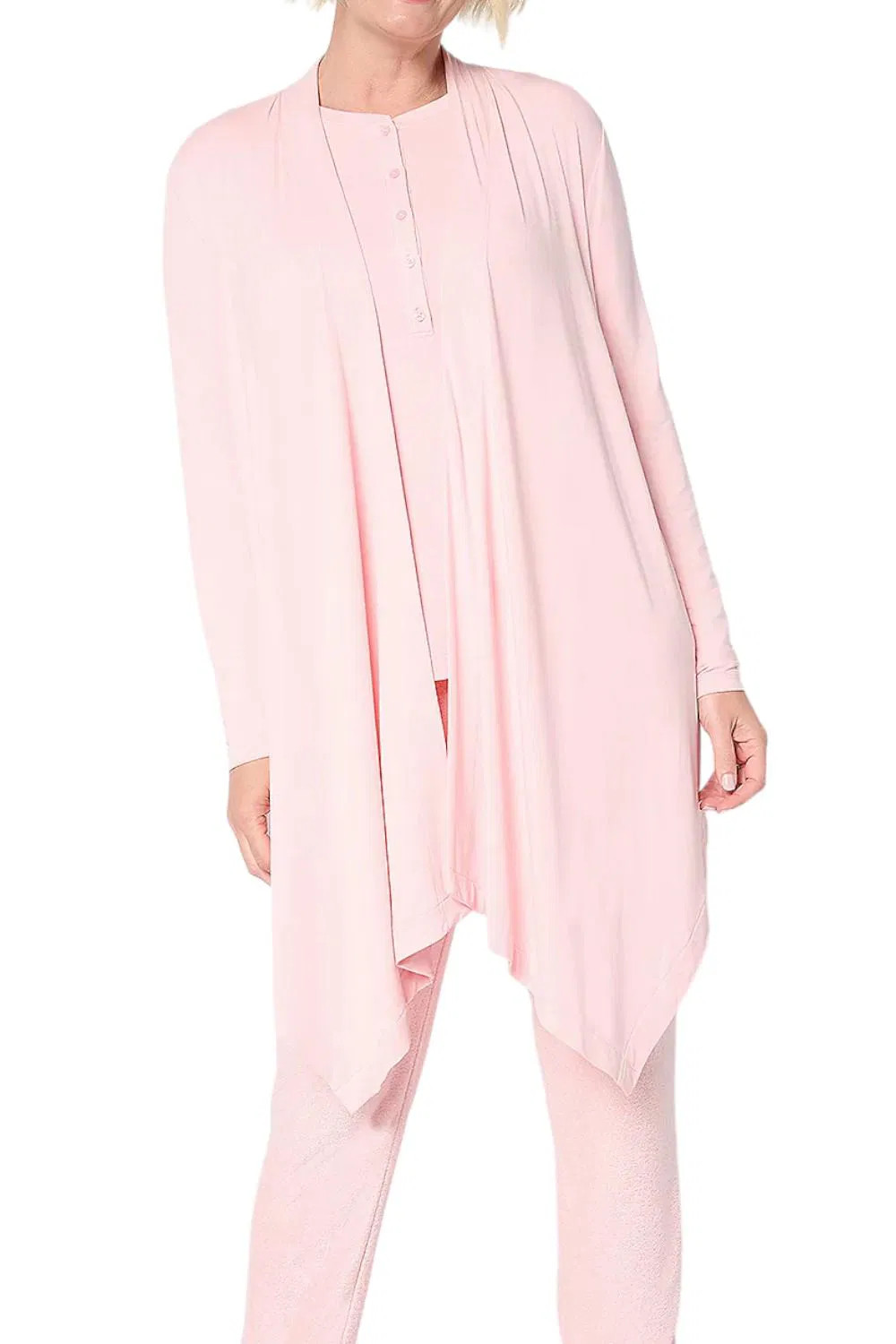 Modern Soul Women’s Soothing Knit Jersey Waterfall Long Slv Wrap Pink