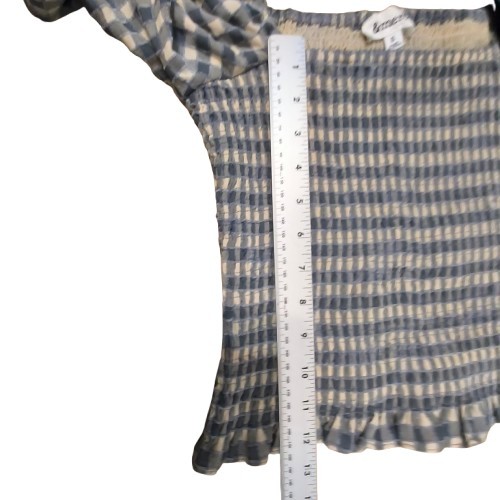 &Merci Blue Gingham Checkered Sweetheart Smocked Top With Puff Sleeves Size S