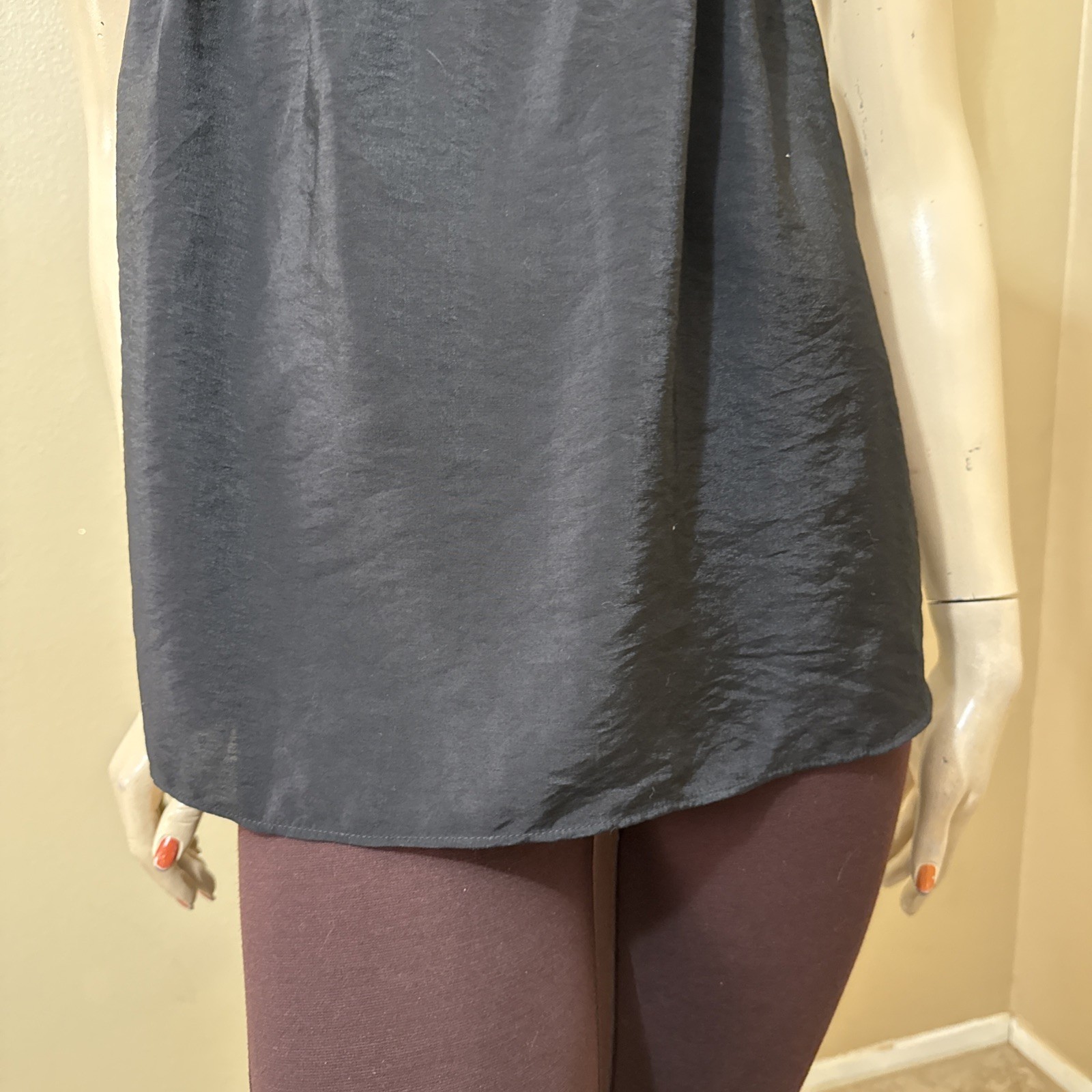Women’s Black Rayon Casual Summer Open Sheer Button Tied Size L Blouse Top Tunic