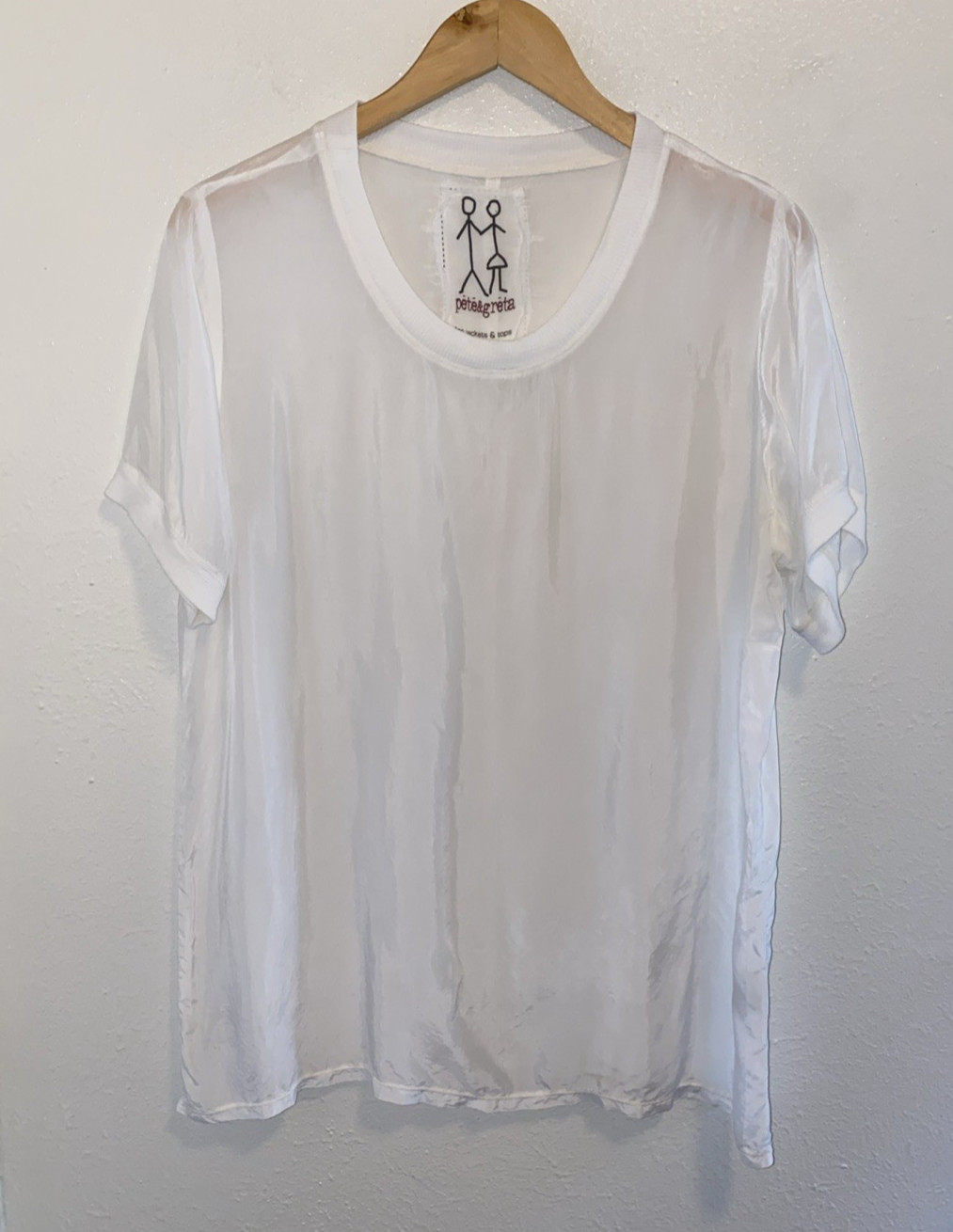 Pete & Greta Johnny Was White Ribbed Trim Sheer Fabric Top Size XS