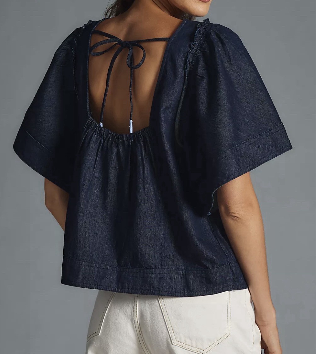 Pilcro Women’s XL Denim Batwing Blouse Back Tie