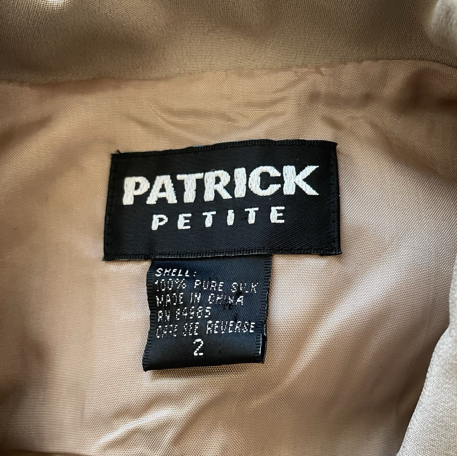 Patrick Silk Shirt Dress Size 2 Petite Long Sleeve Beige Button Down Collared