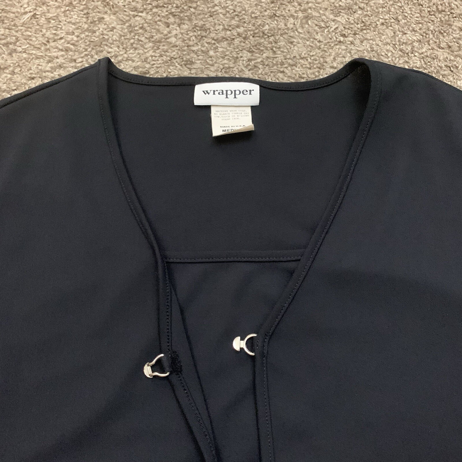 Wrapper Vintage Y2K Womens Medium Black Faux Cardigan Stretch Minimalist Top 90s