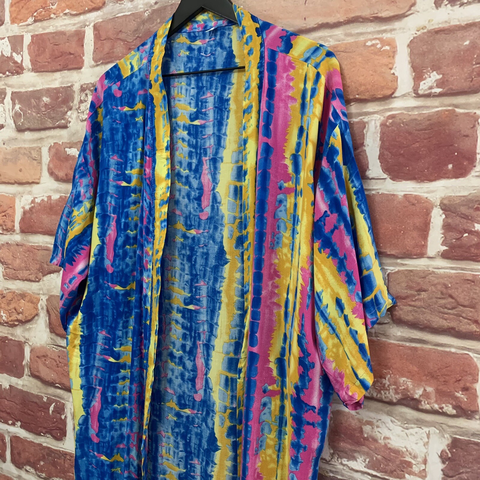 Tie Dye Boho Duster Top Womens One Size Multicolor Thigh High Side Splits
