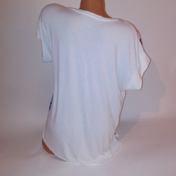 Apt 9 Blouse Womens Large White Purple Floral Bust 23″ Length 26″ Knit 95% Rayon