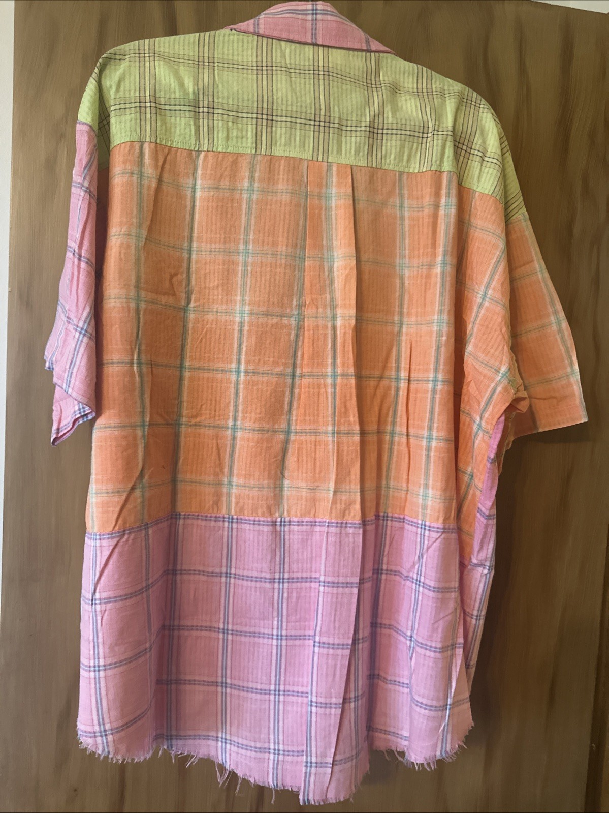 Bibi Multi Colored Plaid Oversized Button Down Top Size L NWT