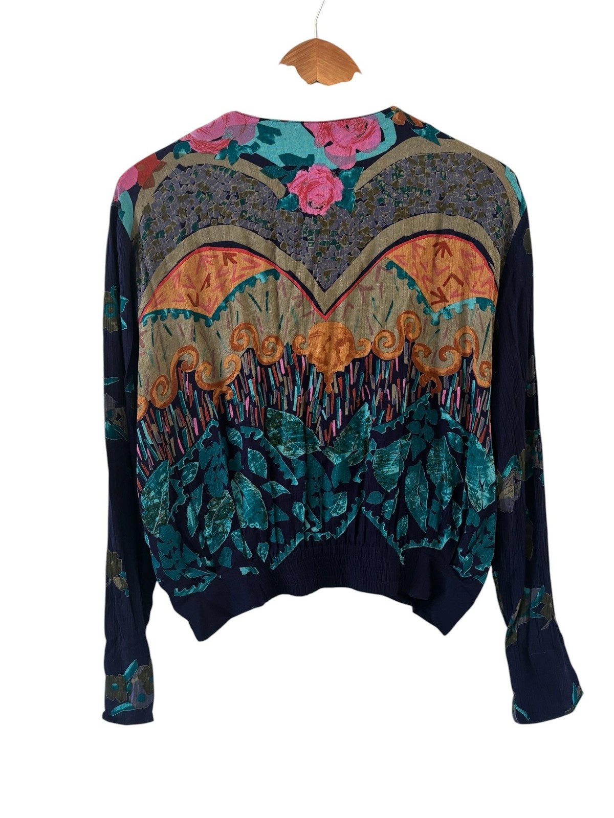 Vtg Carole Little Beaded Blouse Womens 10 Multicolor Floral Boho Artsy Festival