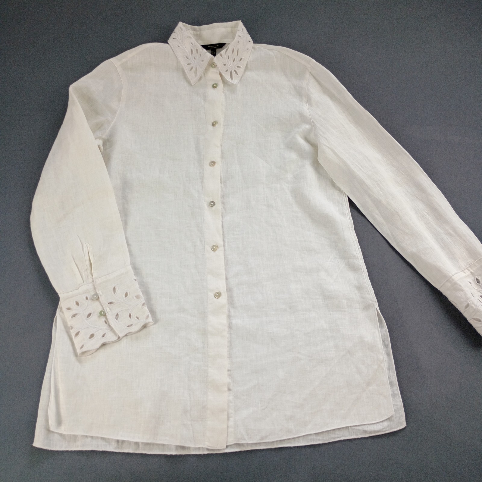 Massimo Dutti Embroidery Tunic Shirt Women’s Size XS Ivory Button Up