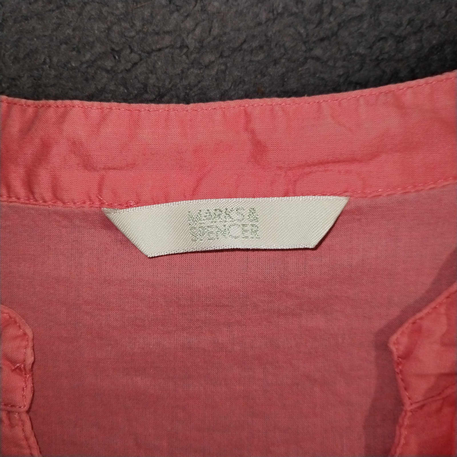 Marks Spencer Top Womens 18 Coral Pink Button Blouse Ruffle Pleated Puff Ruched