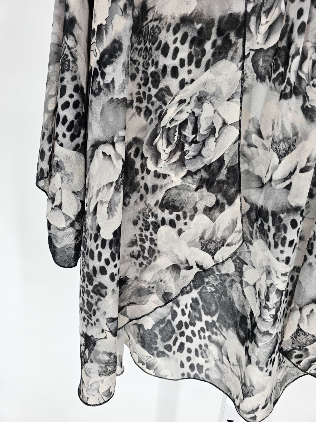 Sunny Taylor womens Sz PS Petite Open Front Blouse Black Gray Marbled Sheer