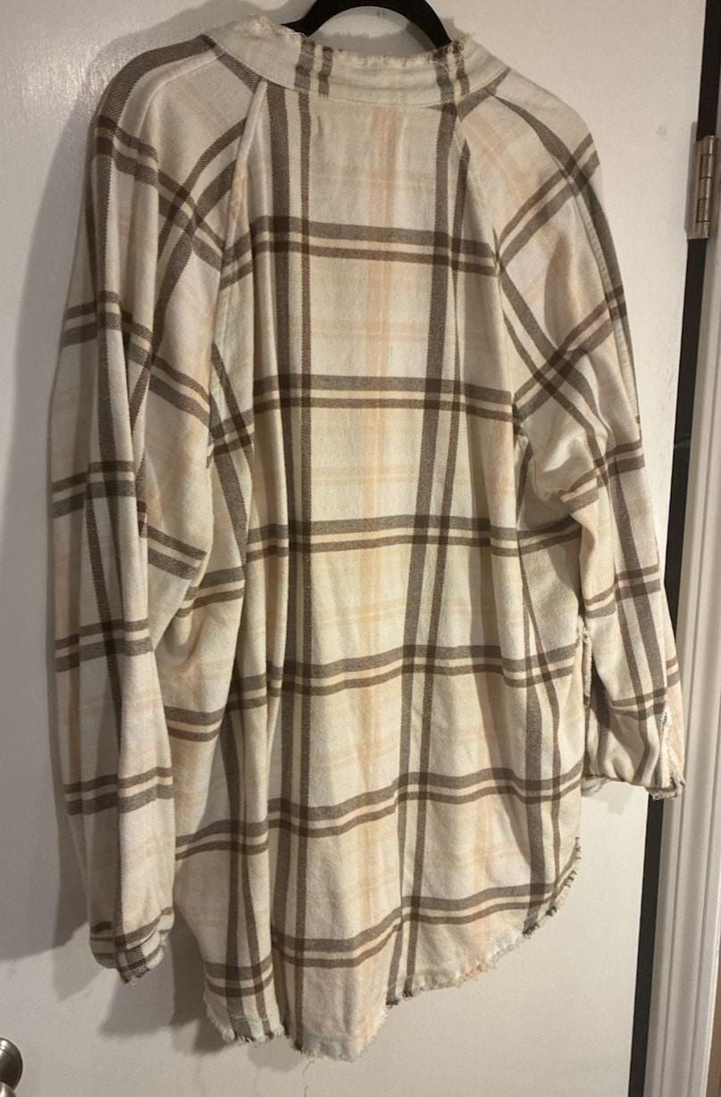 We The Free Plaid Button Down Shirt with Raw Edge Detail
