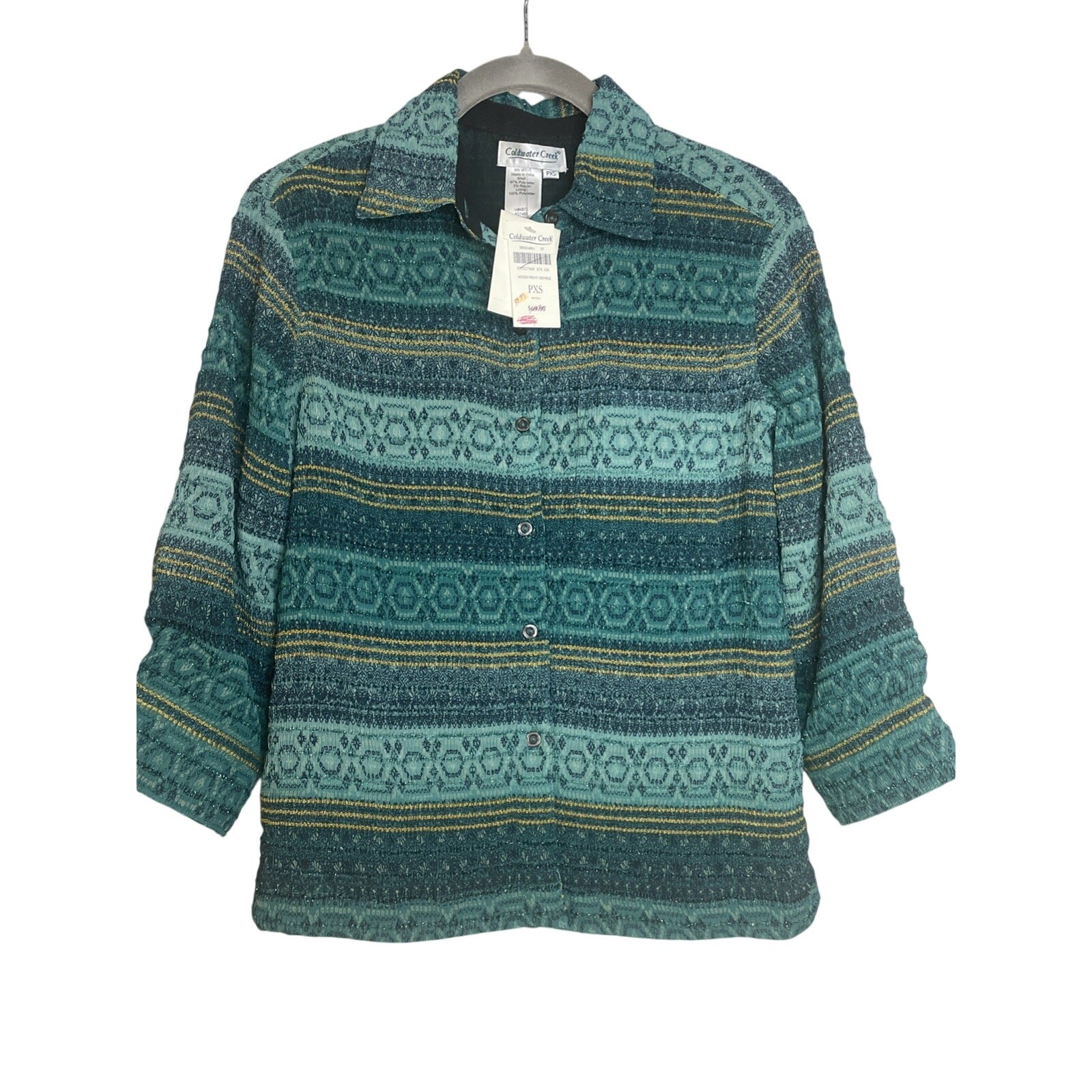 Coldwater Creek PXS Mixed Print Crinkle Button Up Top/Jacket – Textured NWT