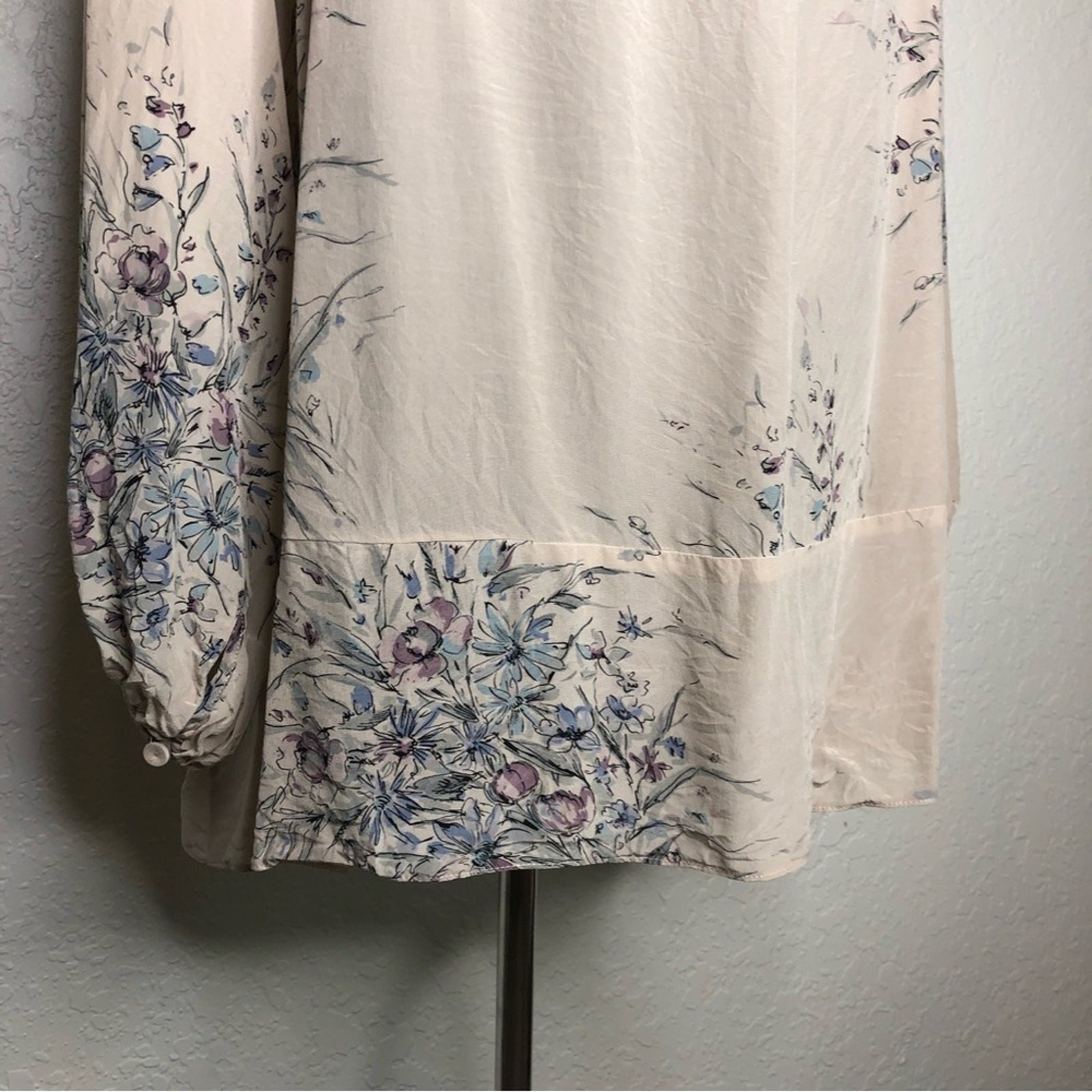 Rebecca Taylor pale pink purple floral scoop neck silk top size 4