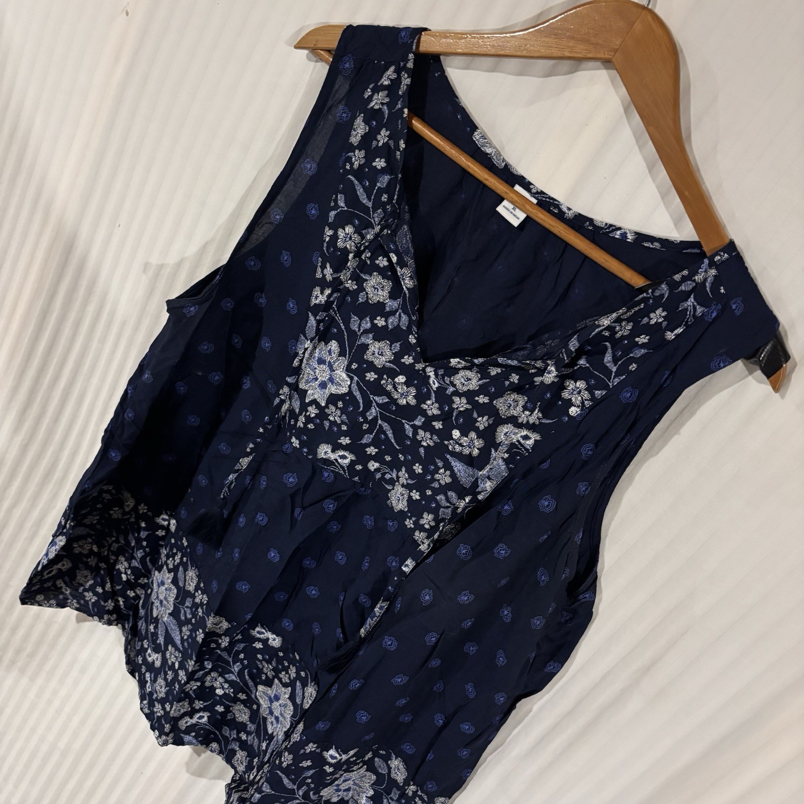 Old Navy Blue Floral Sleeveless Peasant Top Blouse Boho Hippie Sz XL RR-14