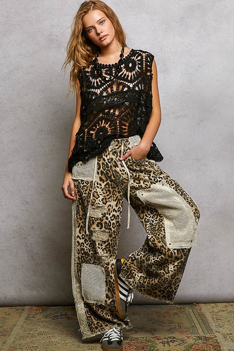 New POL Openwork Floral Crochet Sleeveless Tank Top Black Relaxed One Size