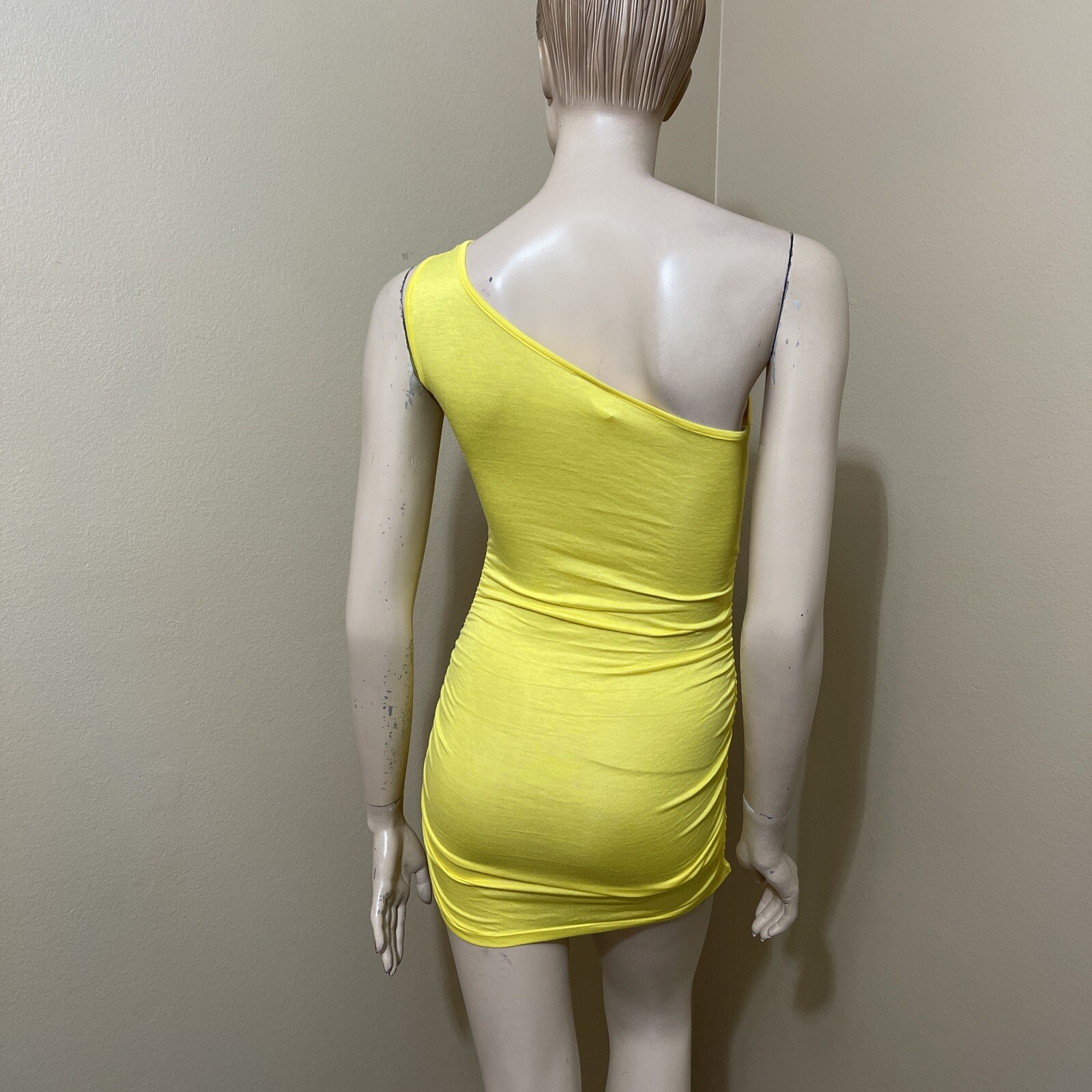 Women’s Yellow Painted Rayon Casual Summer Open Stretch Slim Size S Blouse Tunic