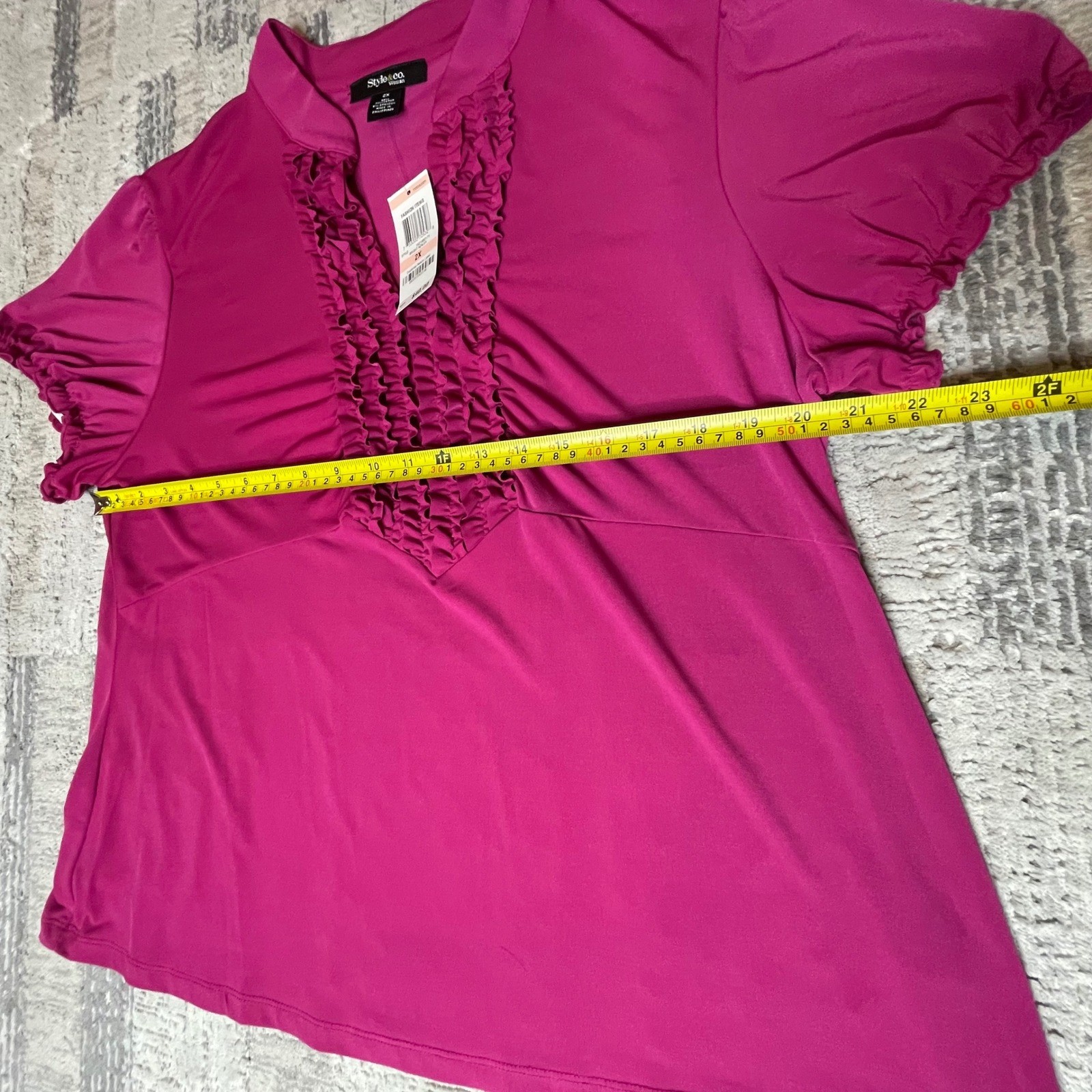 NEW Style & Co Woman Bright Azalea Pink Ruffle V-Neck Top 2X